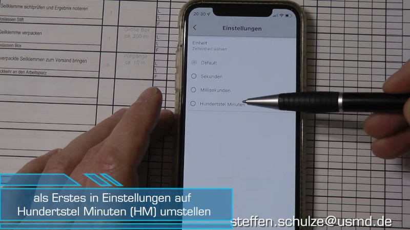 Vorstellung der verwendeten App für Zeitmessung